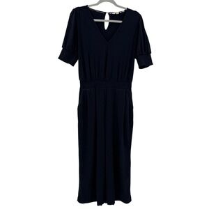 Womens boden navy blue jumpsuit v neck capri size 10 petite‎